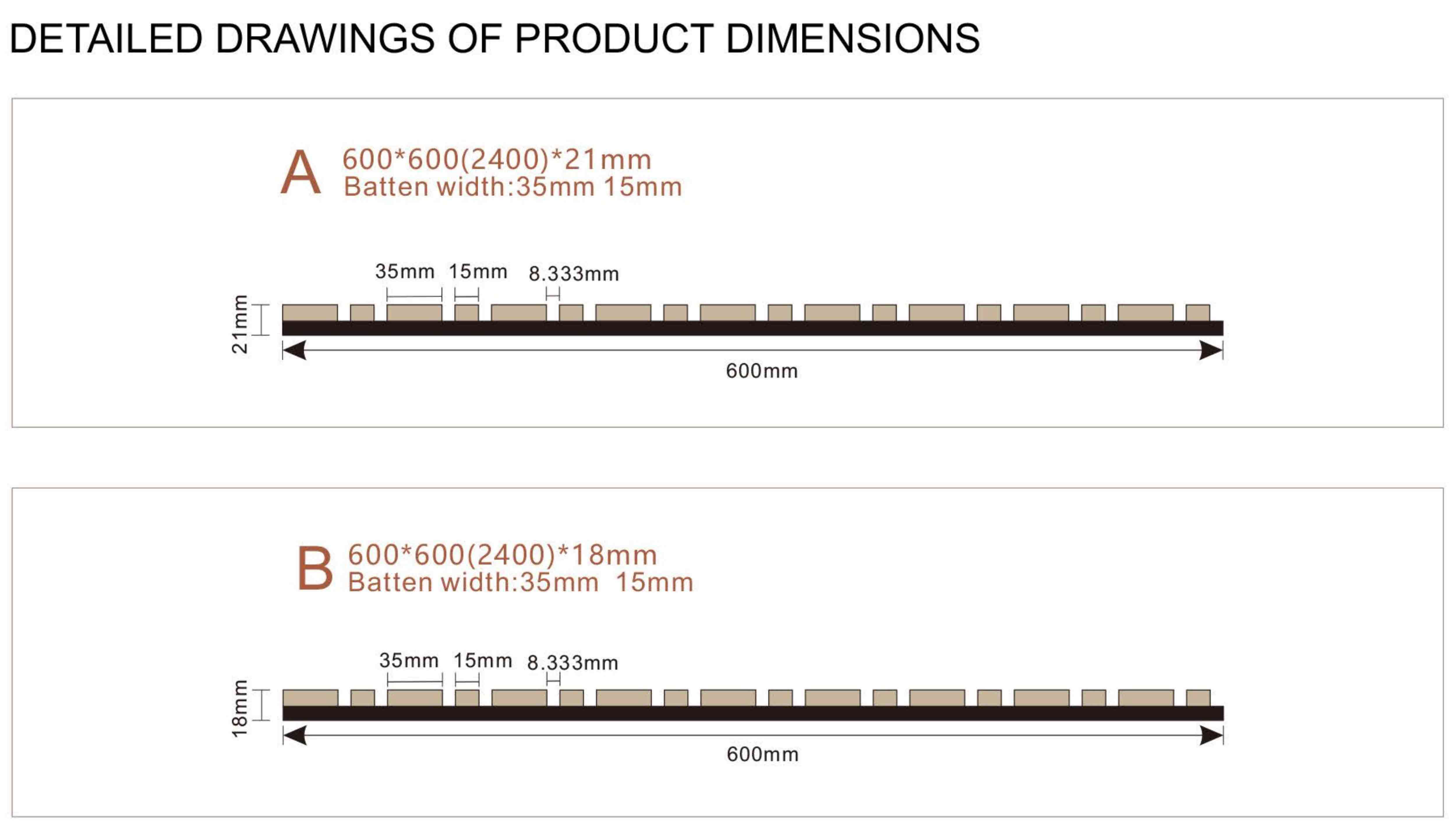 Acoustic Slat Panels -DX Structure of Product Dimensions