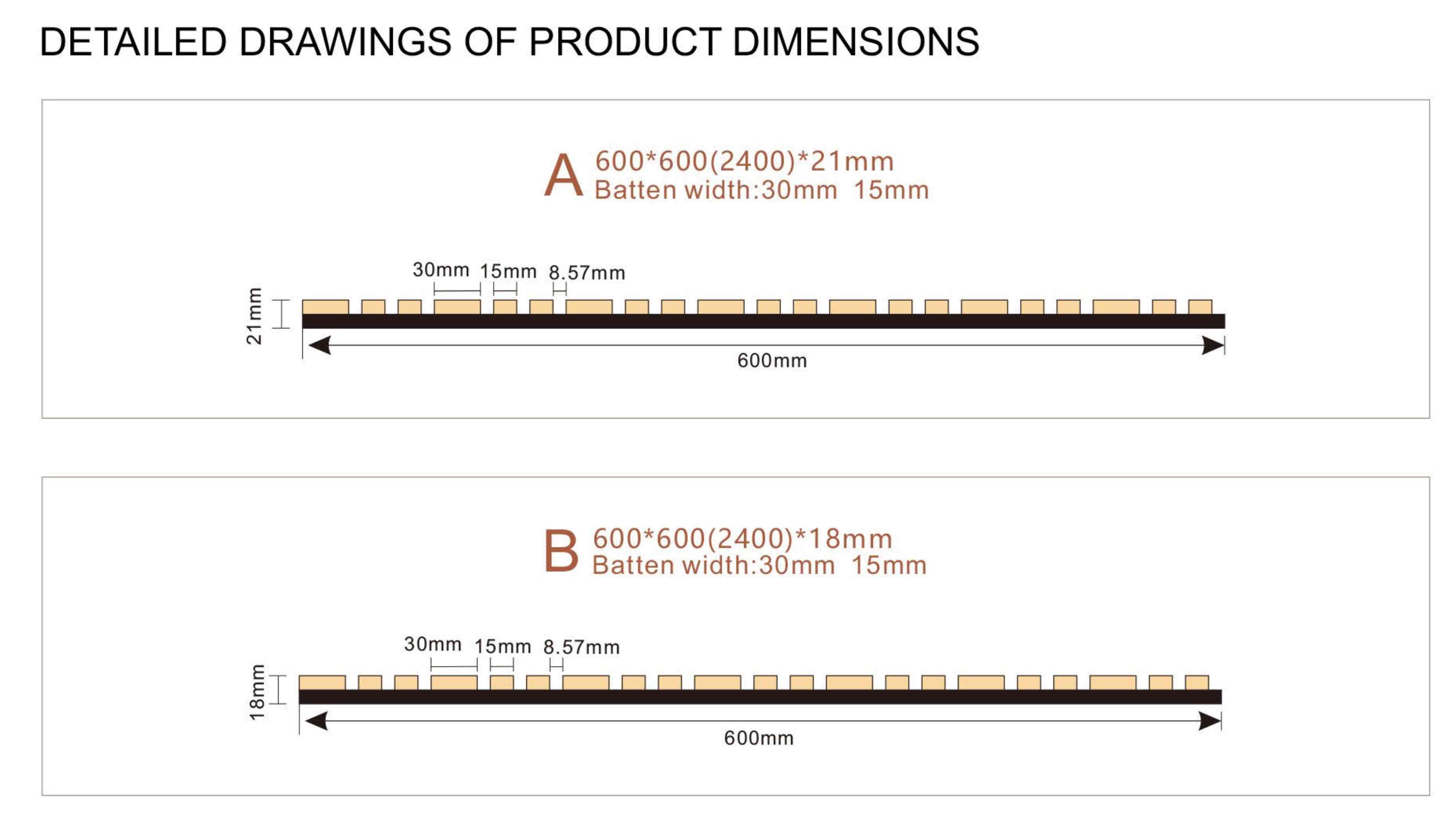 Acoustic Slat Panels -DXX of Product Dimensions